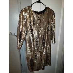 Black Gold Silver Sequins midi dress size L TFNC
